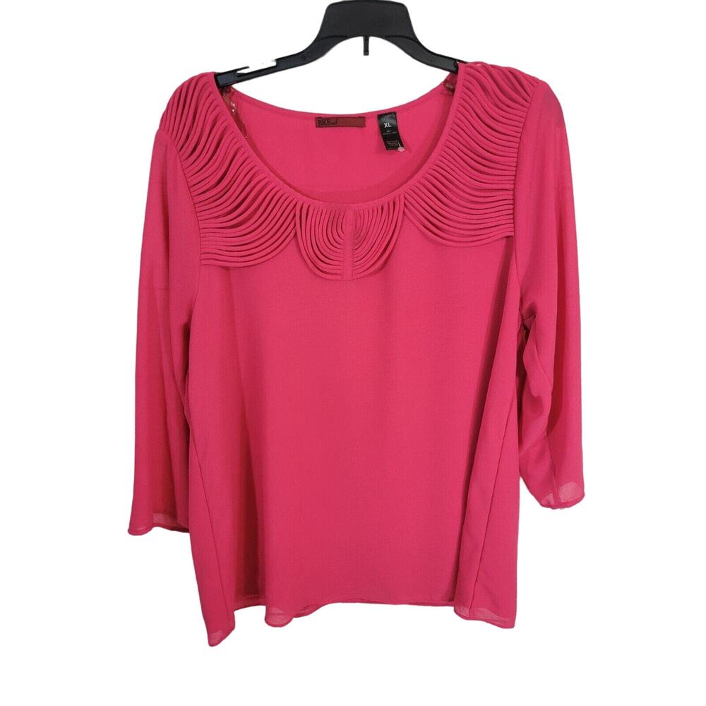 BKE Pink Chiffon Scoop Neck 3/4 Sleeve Boho Casual‎ Blouse Top Women's Size XL